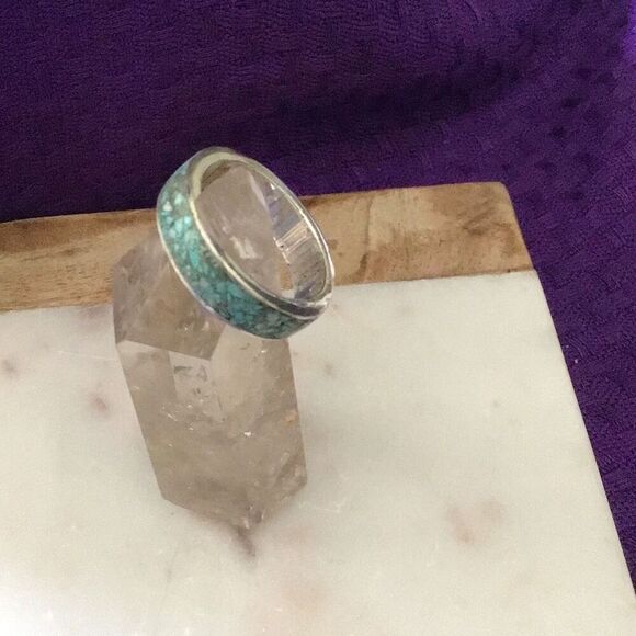 Ring, Sterling Silver with Inlaid Turquoise Ring, size 9.5, New with Tags, Handm - Picture 3 of 8